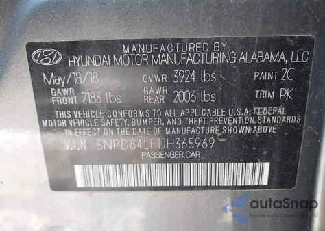 2018 Hyundai Elantra Value Edition z USA, uszkodzony, nr VIN 5NPD84LF1JH365969